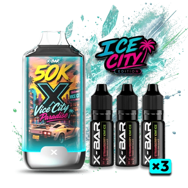 ICE CITY 50K + 3 E-LIQUIDES 850MAH 20ML / 20MG - X-BAR
