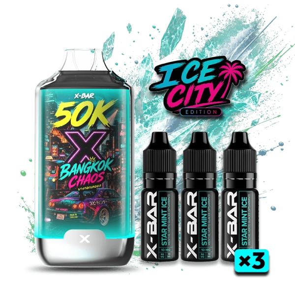 ICE CITY 50K + 3 E-LIQUIDES 850MAH 20ML / 20MG - X-BAR